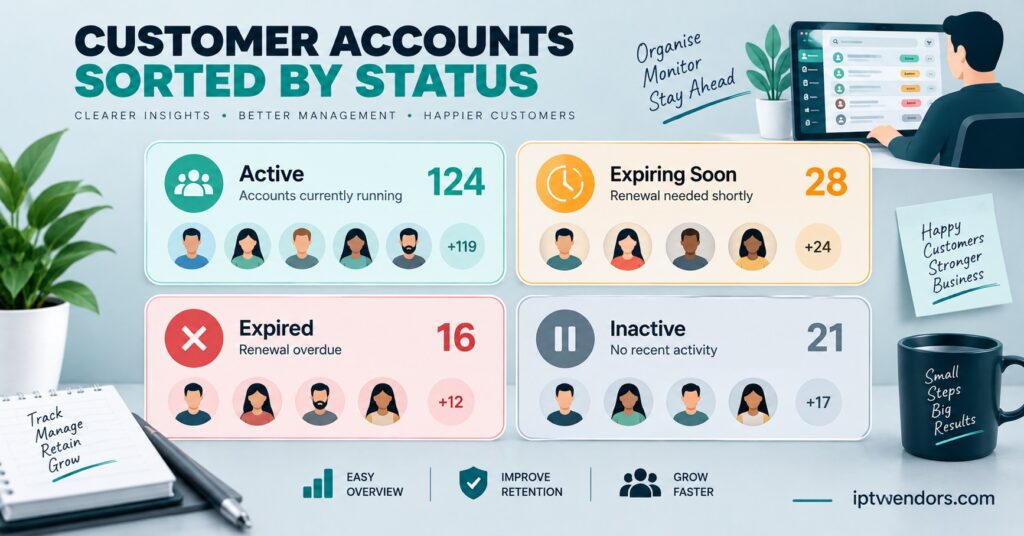 Customer Accounts Sorted by Status
